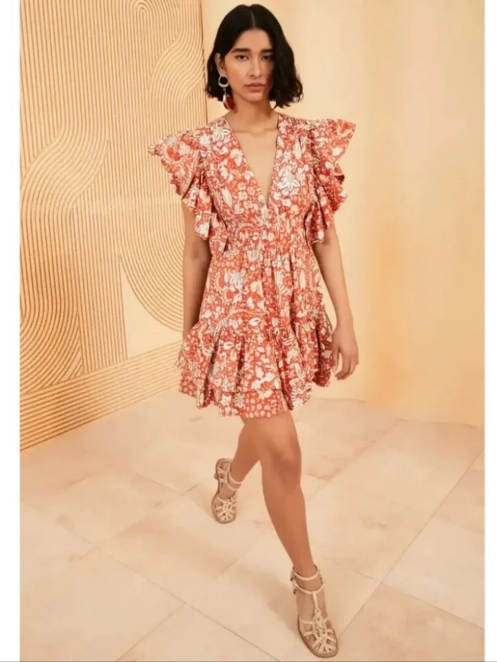 ULLA JOHNSON Kiri Mini Dress Orange Blossom Statement Sleeve Sundress Cotton 10 - Picture 3 of 16